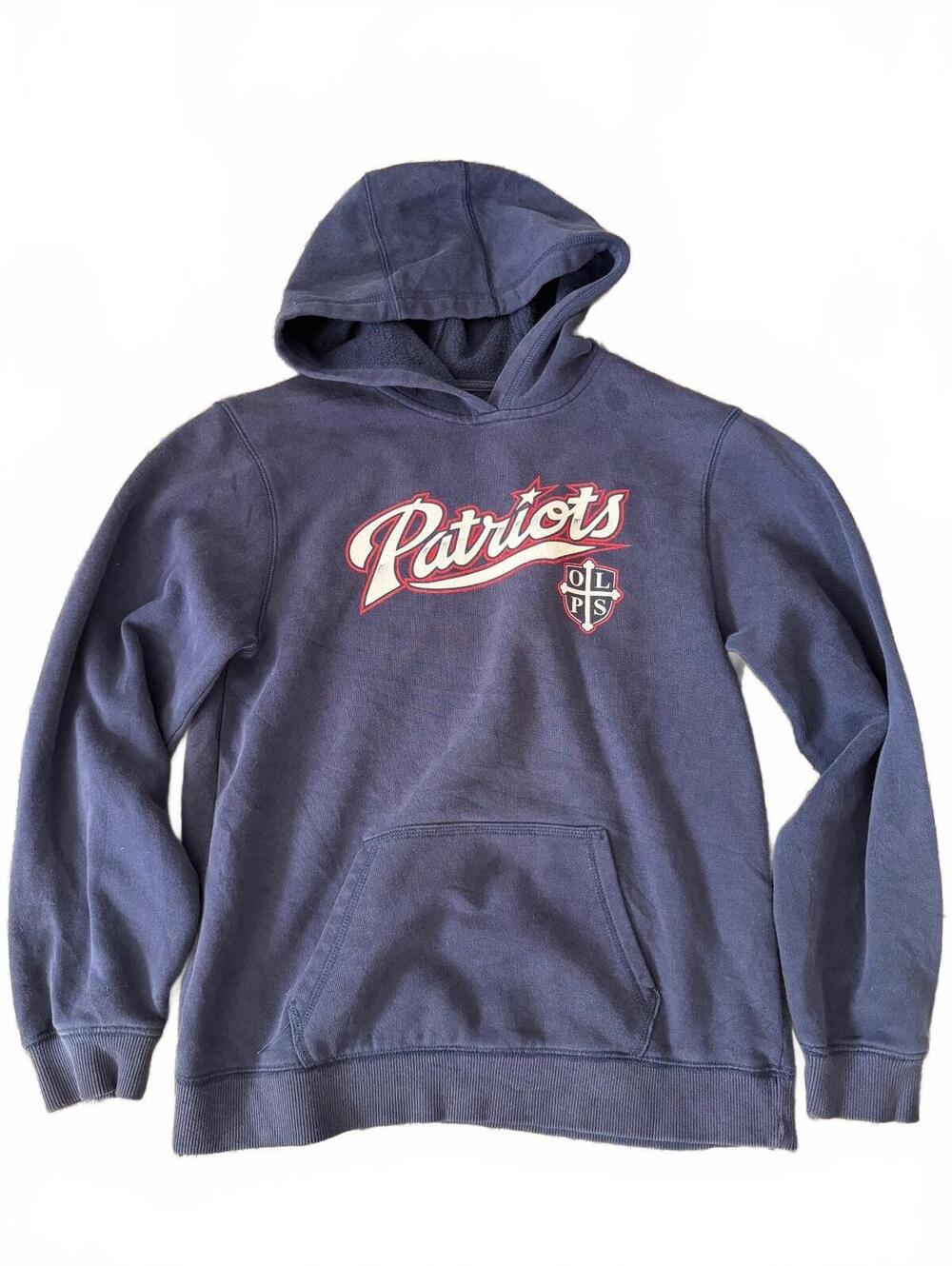 Youth Large Patriots OLPS Navy Pullover Hoodie Fleece School Spirit Sweatshirt
